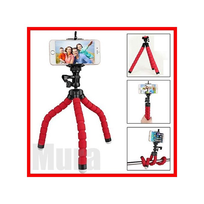 Tripied Flexible Rouge pour Telephone Selfie et Caméra, Légèr, Avec Support pour Smartphone et caméra Appareil photo (Sans Emballage)
