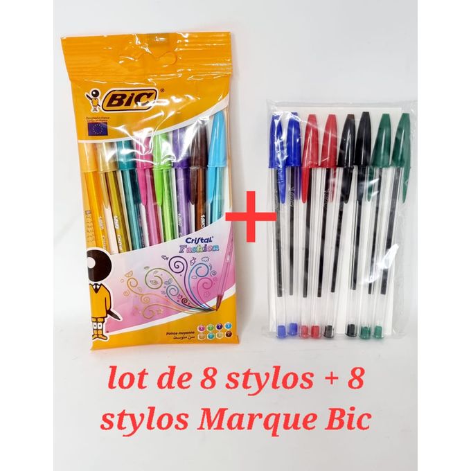 BIC ® STYLO BIC CRISTAL ORIGINAL MEDIUM POCHETTE ASSORTIE DE 8 STYLOS+8  stylo bic couleur fashion cristal à prix pas cher