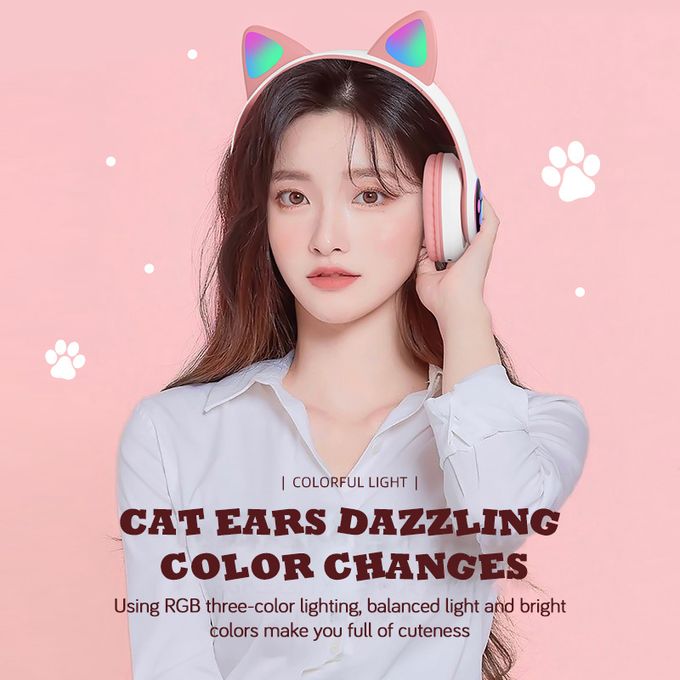 Generic Bluetooth Casque Brillant Mignon Chat & Oreille Patte Sans