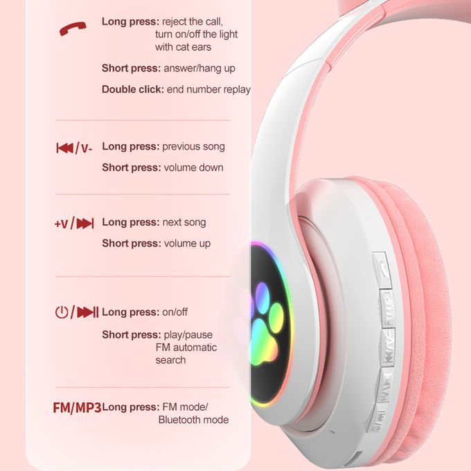 Rose-Casque Audio Enfant à Oreilles de Chat Lumineuses LED avec