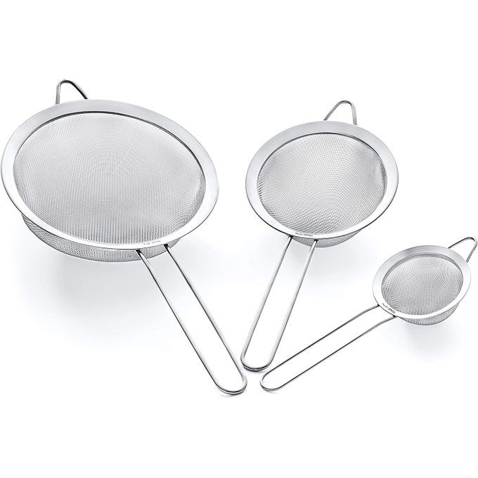 Ensemble De 3 Passoires à Mailles Fines En Acier Inoxydable Grands Moyens Et Petits Tamis Avec Poignees Confortables Et Antiderapantes 86970542