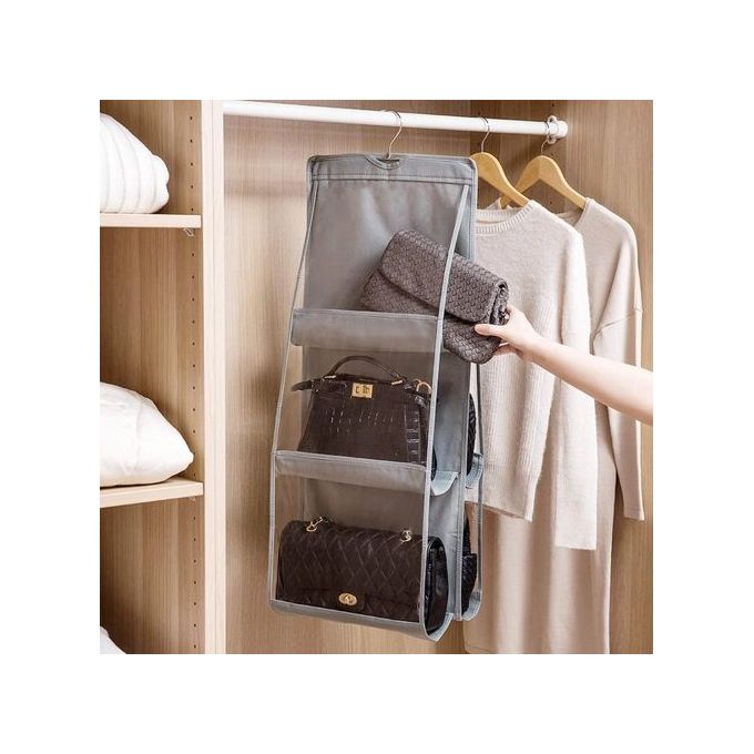 Wisebom Organiseur Sac à Main Suspendu 8 Poches Transparentes - Rangement Garde-Robe Gris