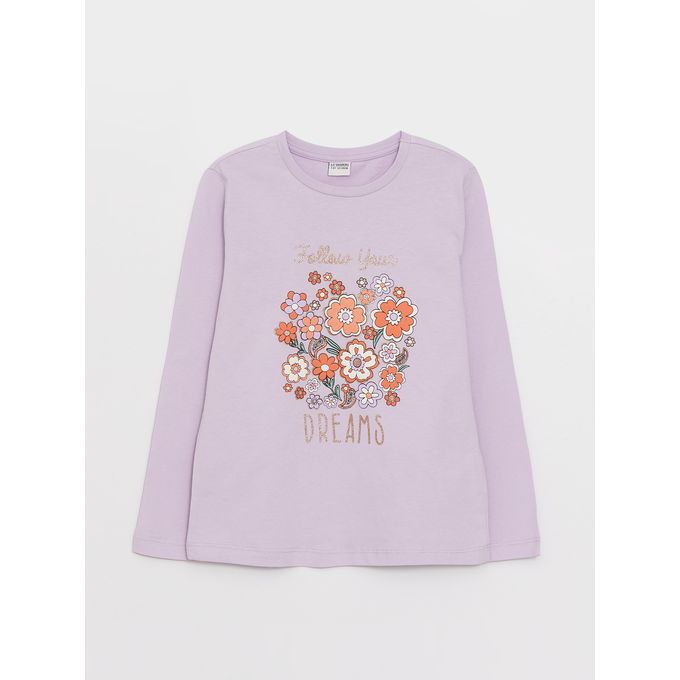 Lc Waikiki T-shirt pour fille à col ras et à manches longues imprimées