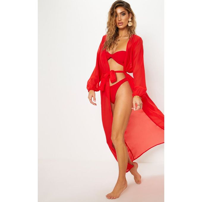 Other LONG KIMONO DE PLAGE ROUGE CEINTURE prix pas cher