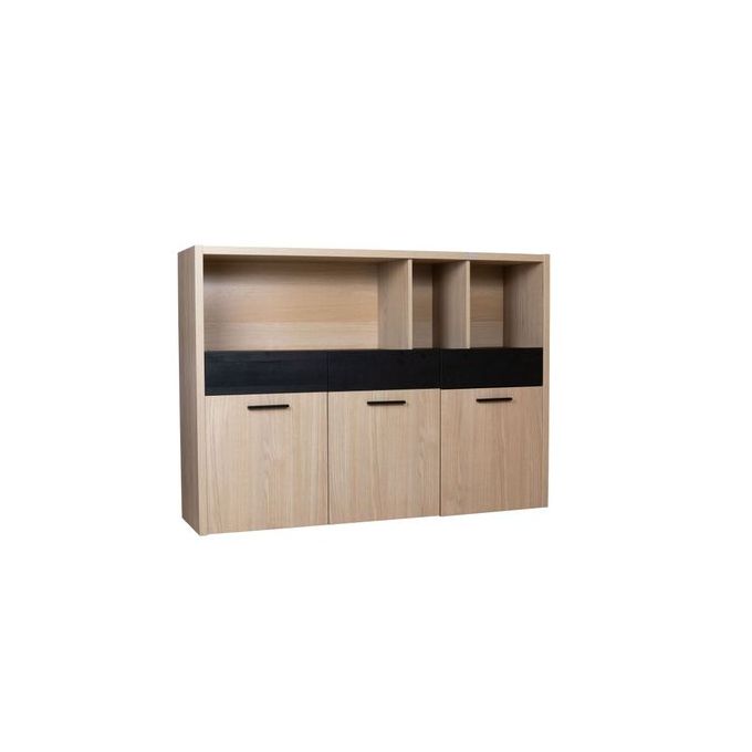 Kitea Meuble Multifonctions DAVINCI 3 Portes + 3 Tiroirs - Chêne / Noir