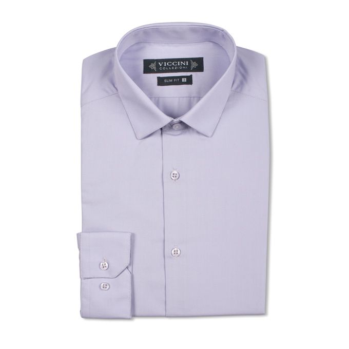 Viccini Chemise en Popeline Unie (Slim Fit) - Lilas