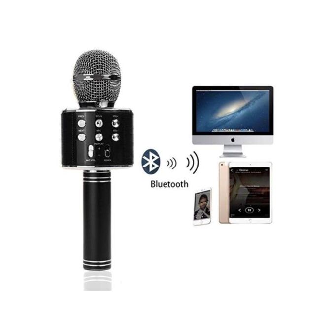 Wicom Univers Microphone et hauparleur karaoké bleutooth sans fil 4 en 1 ARGENT
