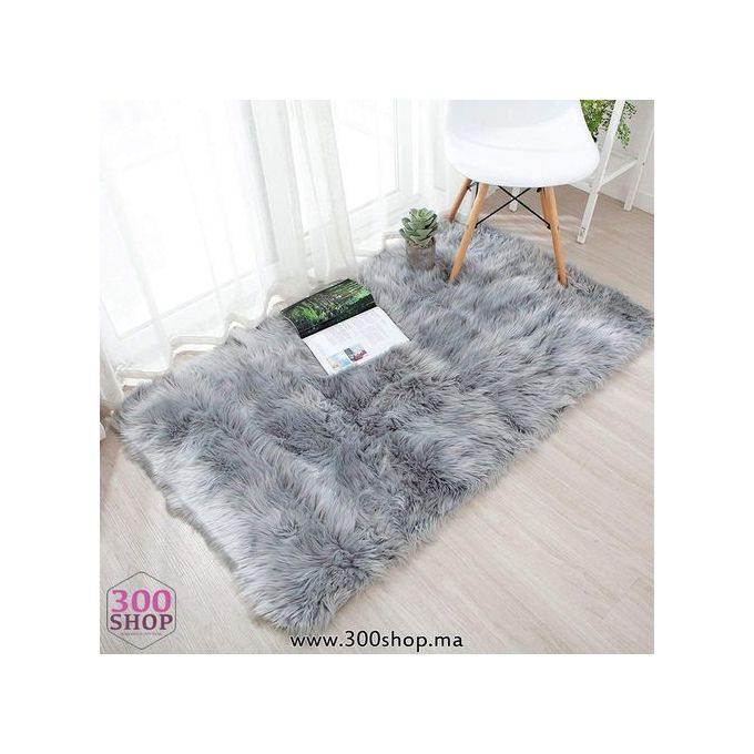 Tapis Moelleux De Luxe En Fausse Fourrure (100 x 60 cm) ( Gris )