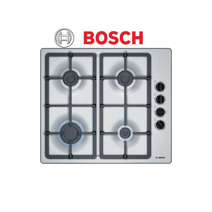 Bosch Table de cuisson plaque à gaz encastrable 60cm inox 4 Feux avec  bandeau latéral grilles en fonte à prix pas cher