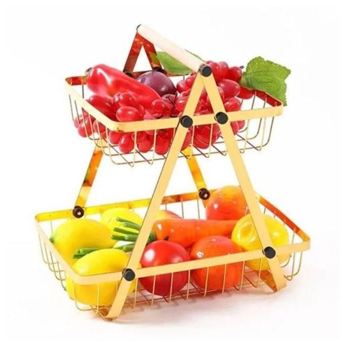 product_image_name-Generic-Panier de Rangement Polyvalent à 2 Niveaux avec Poignée en Bois Organisateur pour Fruits, Légumes, Pain et Collations-2
