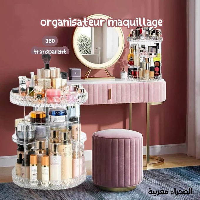 organisateur maquillage rotatif 360 transparent boîte de rangement coffret
