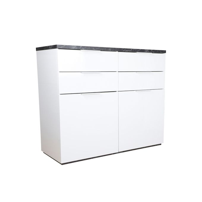 Kitea Meuble Multifonction MUNDI 2 portes et 4 tiroirs - Blanc