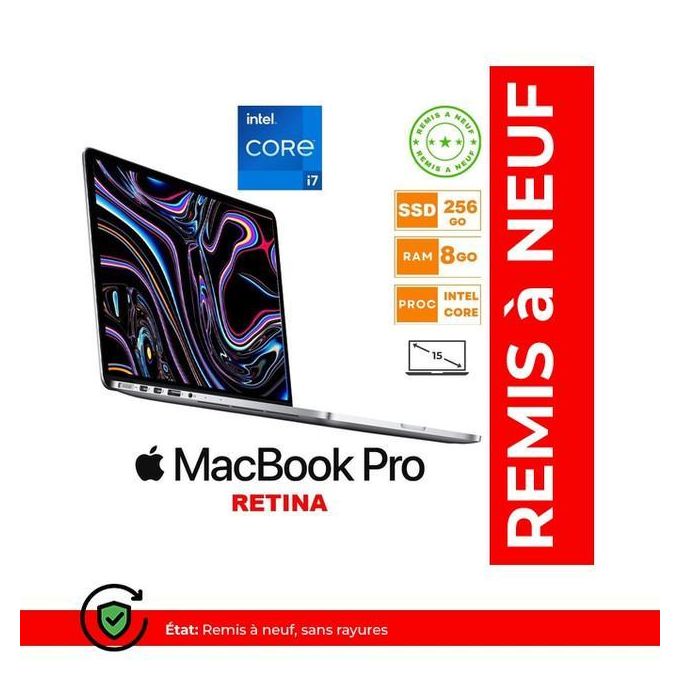 Macbook Pro Retina 15"-APPLE -2012 -INTEL CORE i7-RAM 8Go-SSD 256Go -GARANTIE DE 6 MOIS- Remis a neuf