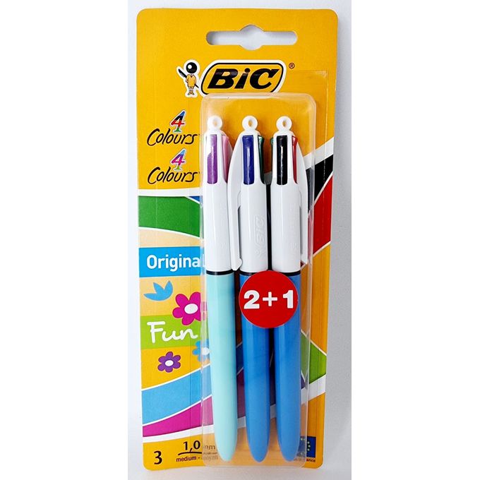 BIC ® 2 stylos 4 COULEURS original POINT MEDIUM + 1 STYLO 4 COULEURS  FANTAISIE GRATUIT à prix pas cher