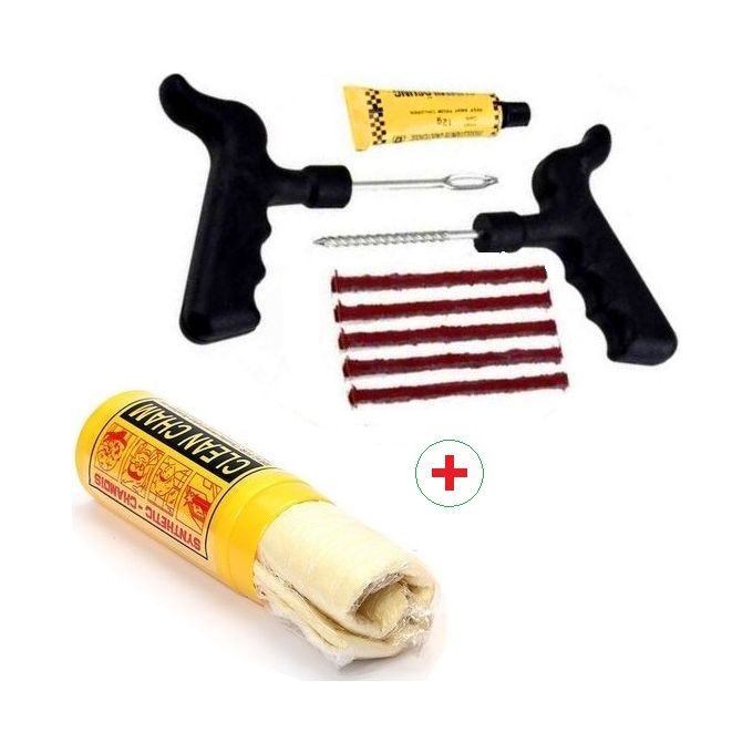 Generic Kit pour Réparer Pneu Crevaison Tubless Auto Moto, Avec 5 Mèches  +Peau de Chamoi à prix pas cher