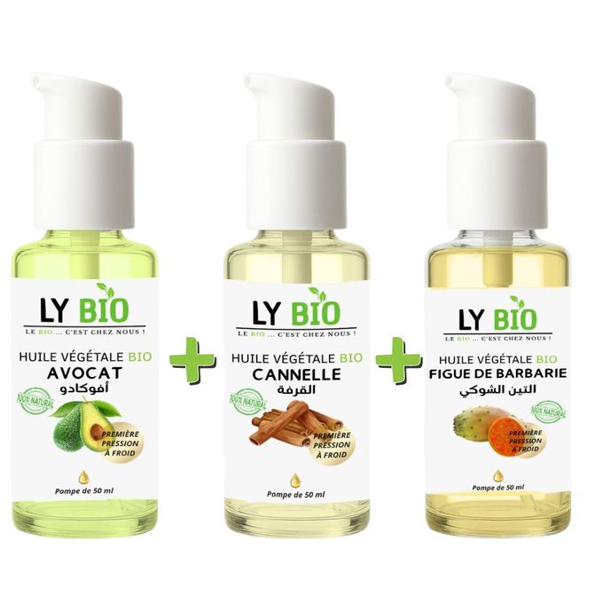 LY BIO PACK HUILE AVOCAT 50ml - POMPE + HUILE CANNELLE 50ML - POMPE + HUILE  FIGUE DE BARBARIE 50ML - POMPE à prix pas cher