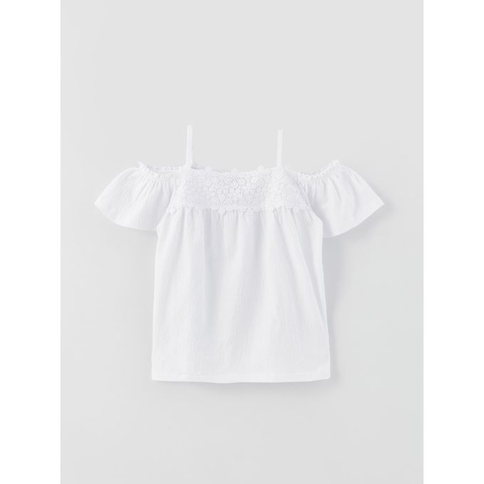 Lc Waikiki Chemisier à manches courtes pour filles, col bateau, avec détails en dentelle