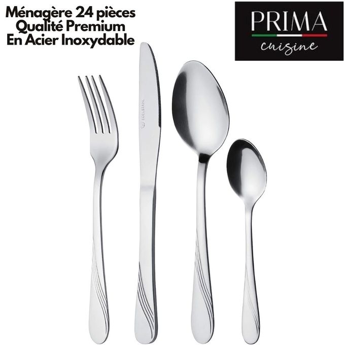 Prima Set Couverts De Table 24 Pièces En INOX Qualité Premium Ménagère En  Acier Inoxydable à prix pas cher