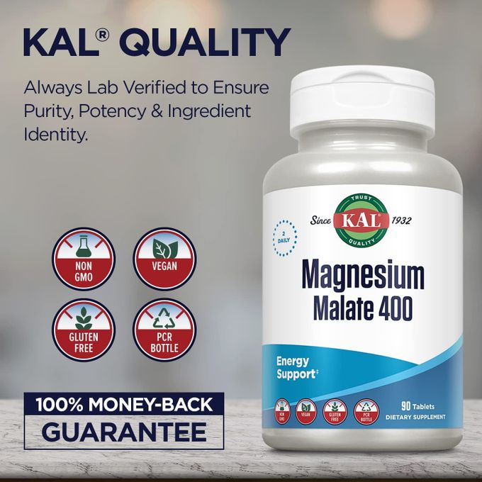Kal Magnésium Malate 400, 90 comprimés pour la production d'énergie