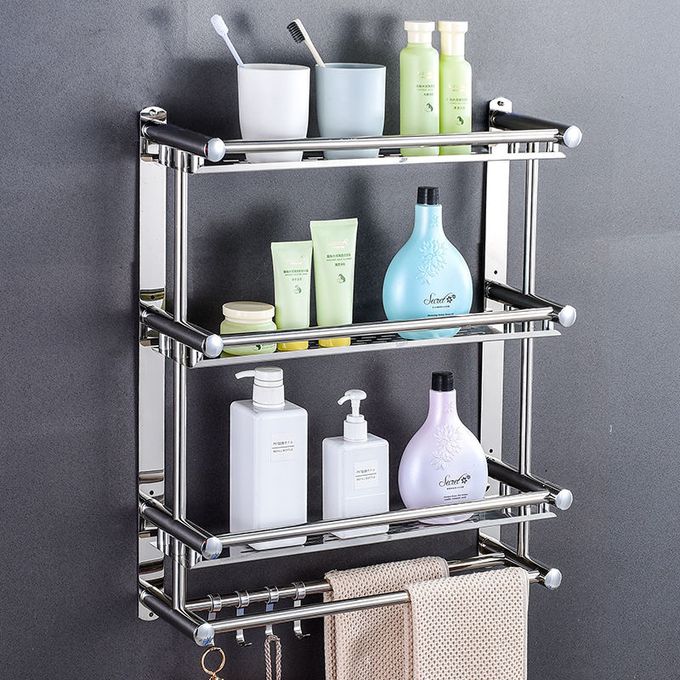 Étagères Porte-Serviette de Bain 60CM Rangement Cuisine Murale Avec Crochet INOX