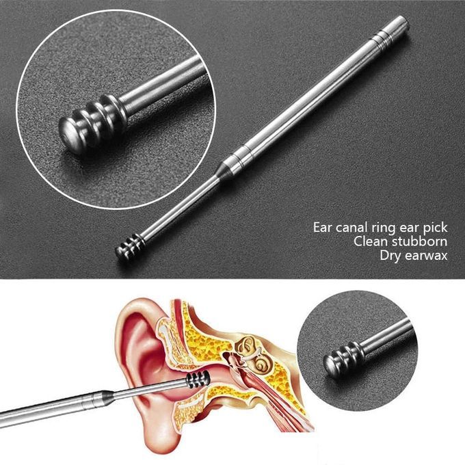 6pcs nettoyeur d'oreille et pu sac en cuir outil d'élimination de cérumen d' oreille bâtonnets cure-oreille Curette oreille de nettoyage