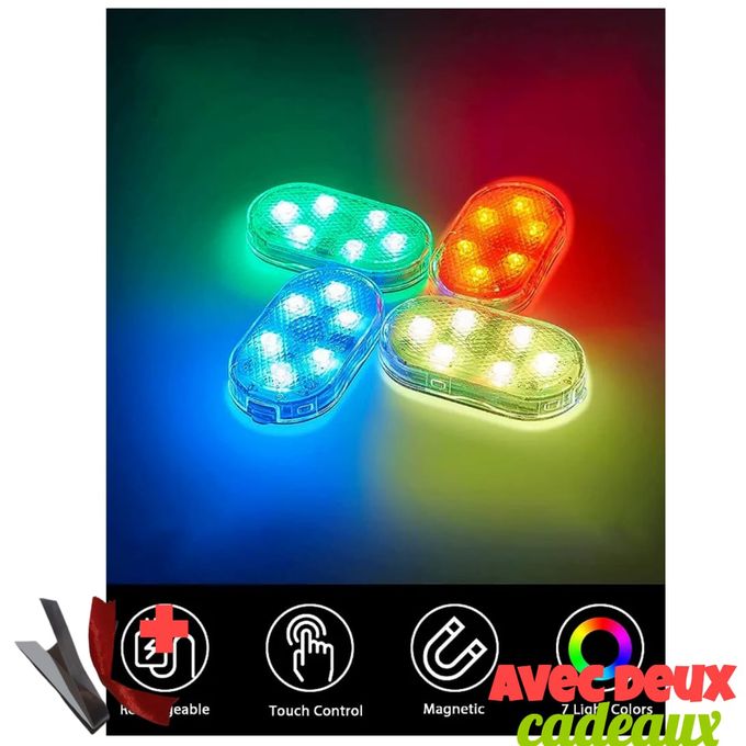 Generic Lot de 2 lumières LED sans fil pour intérieur de voiture 7 couleurs  à prix pas cher