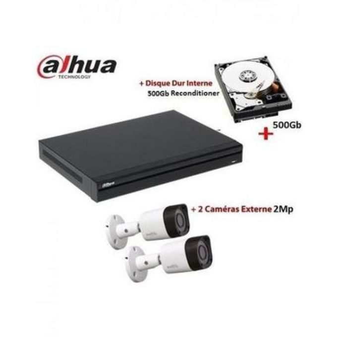 Dahua Kit vidéo surveillance DVR 4 ports et Sortie+2 caméras 2MP d'extérieur HD +Disque Dur interne 500Go