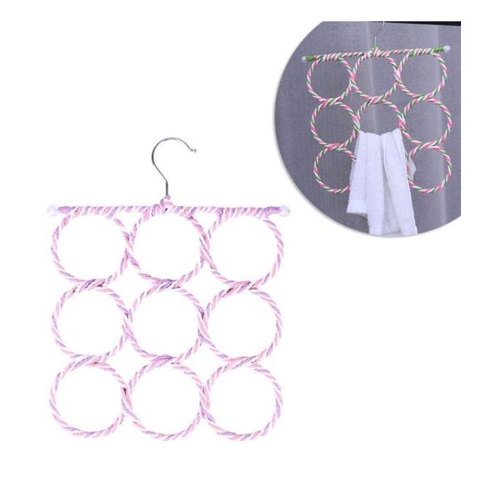 Porte-écharpe en corde à 9 anneaux, Cintre foulard ceinture et cravates