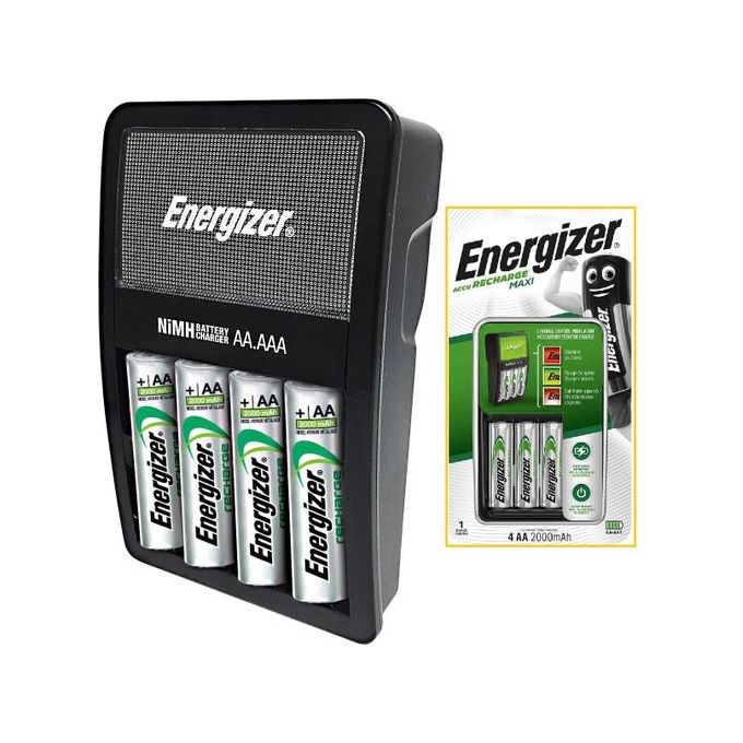 Energizer 4 Piles Rechargeables AA Ni-MH 2000 MAh + Chargeur de Batteries AA  - AAA à prix pas cher