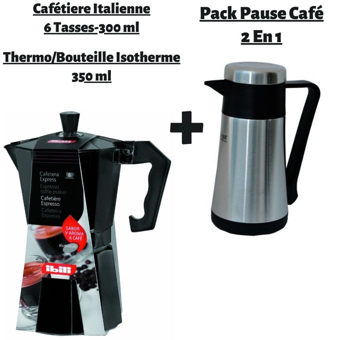 Ibili Pack Pause Café 2 En 1 Cafétière italienne 6 Tasses 300 ml+Thermos  Double INOX 350 ml isotherme à prix pas cher