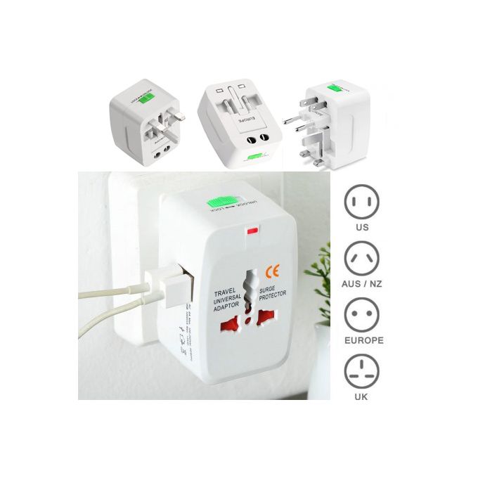 Generic Prise mural Adaptateur UNIVERSEL UK US AU EU Convertisseur Chargeur  de voyage + 2 USB à prix pas cher