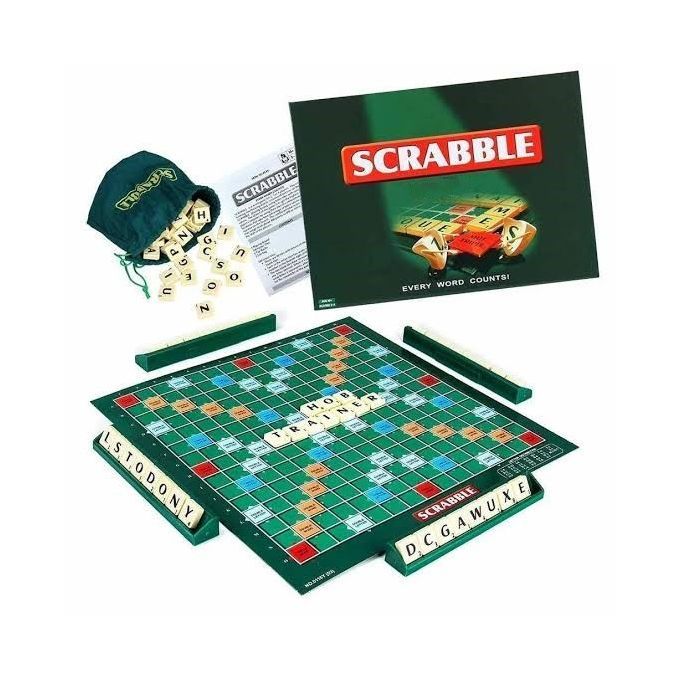 Scrabble SCRABLE CLASSIQUE  jeu de lettres avec 102 lettres , 4 chevalets + Sac en tissu - Age 10+