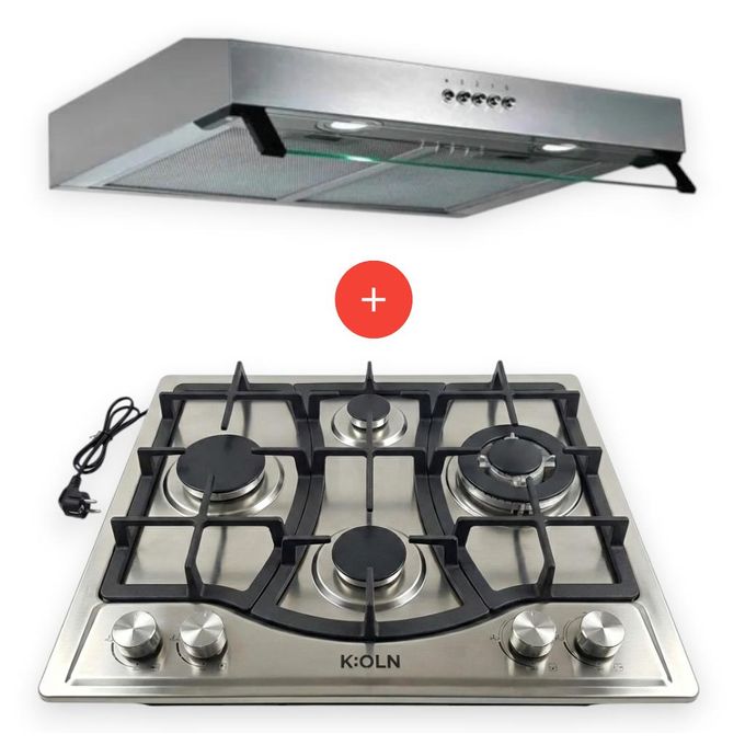 Venezia Pack Plaque de cuisson 4 feux à gaz électrique 60cm avec Hotte 61,5cm