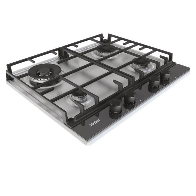 Haier Table de cuisson plaque à gaz encastrable qualité premium 4 feux inox/verre noir grilles en fonte sécurité