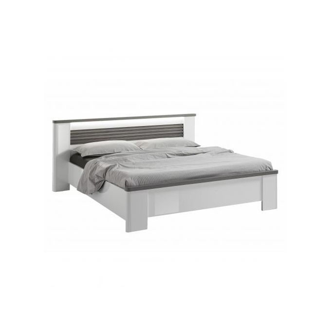 Kitea Lit VERTIGO 140x190cm Avec Led - Chêne Gris / Blanc