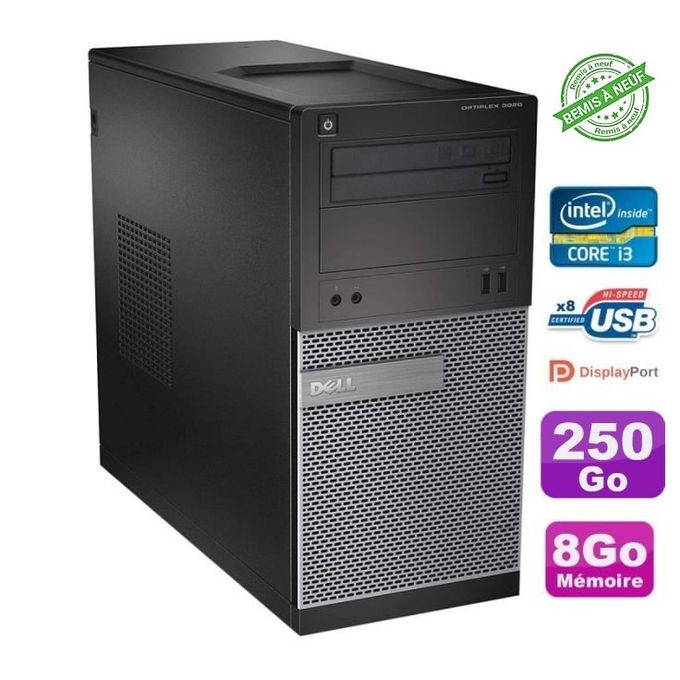 DELL unité centrale OptiPlex 3020 i3- 3.2 GHz-8Go-250Go- Graveur DVD- Remis  à neuf à prix pas cher