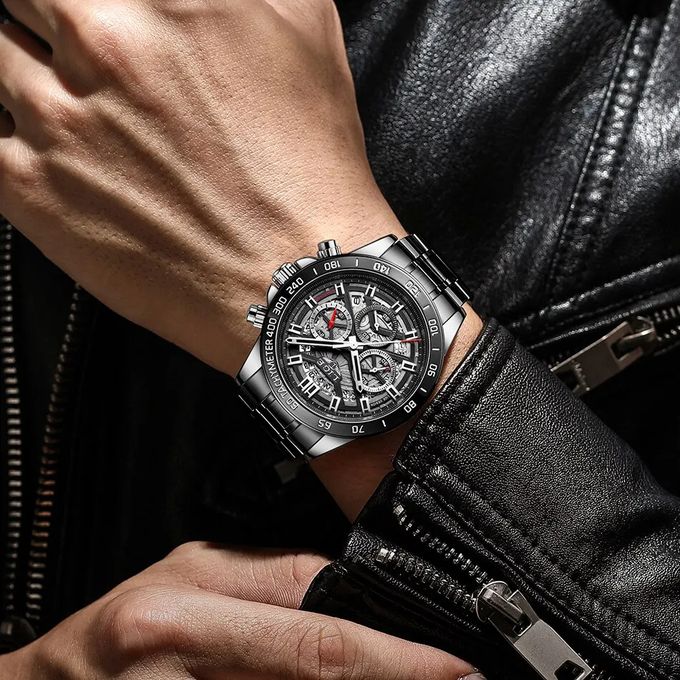 Lige Montre bracelet a quartz etanche pour homme chronographe de sport