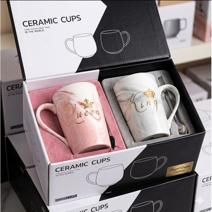 Lot De 2 Tasses à Thé En Céramique Avec Filtre Et Couvercle - Décoration Cœurs Rose/gris, 340 Ml - Cadeau Couple