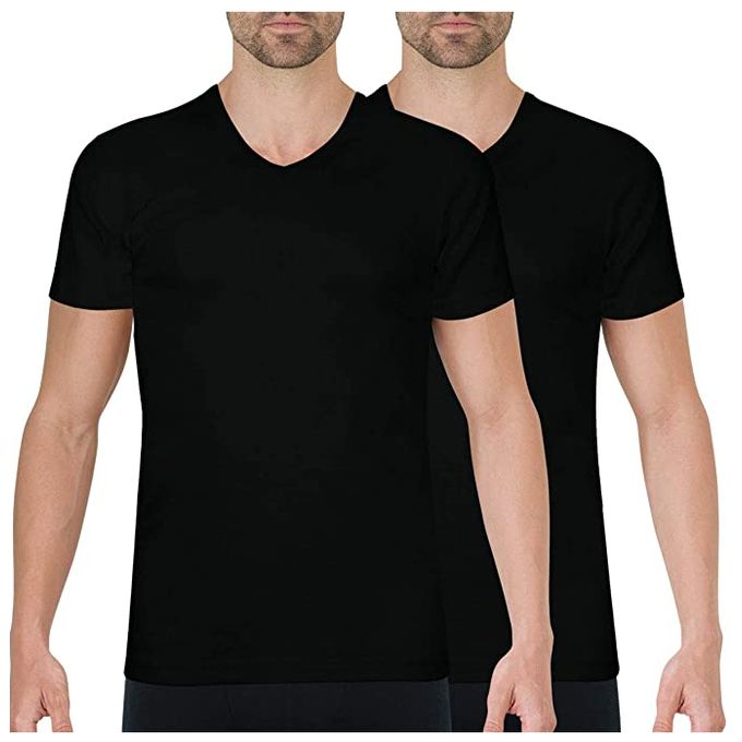 Lot DE 2 T-Shirts - Col V - Homme - 100% Coton Bio - Basic