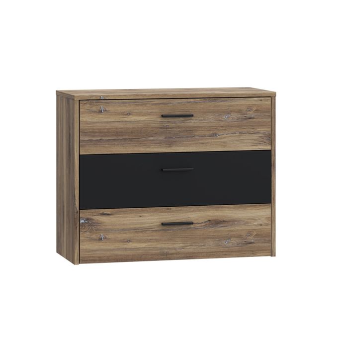 Kitea Commode LEONARD Avec 3 Tiroirs - Chêne / Noir