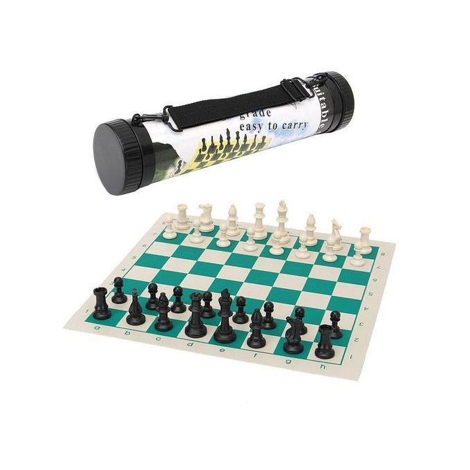 Jeu d'échecs en plastique Gambit S, tapis en cuir enroulable et sac de camping