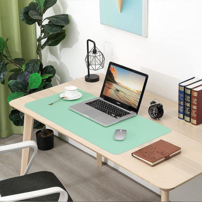 Sous-main Bureau Double Face 40x80cm - Cuir Imperméable Antidérapant - Gris Vert - Pour Maison/Bureau - 10
