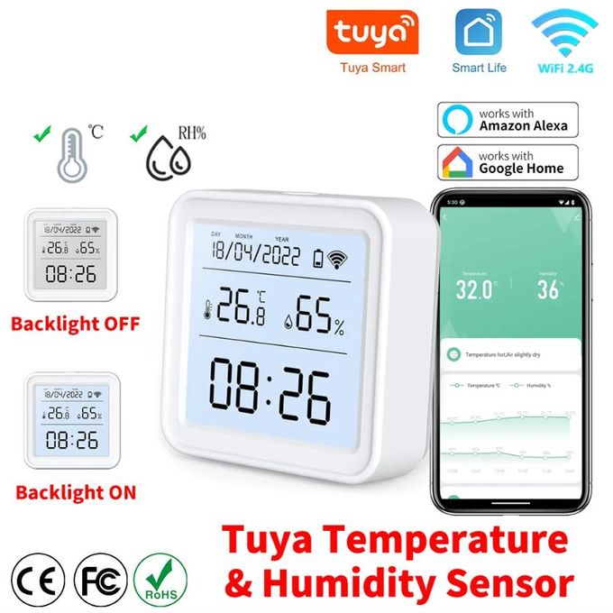 Smart Life Capteur intelligent de température et d'humidité, hygromètre,  rétroéclairage, WiFi, Tuya à prix pas cher