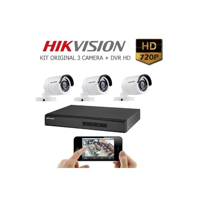 Hikvision Pack Système de Surveillance 3 Caméras d'exterieur 2MP + DVR