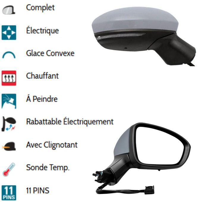 Alkar 6125364 Rétroviseur Complet Citroën Xsara Picasso – Électrique, Chauffant, Convexe, Broche Blanche
