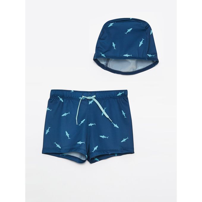 Lc Waikiki Short de bain et bonnet pour garçon avec taille élastique imprimée