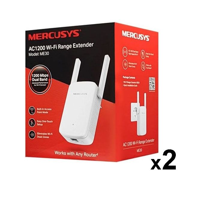 Mercusys 2 Répéteurs WiFi 1200Mbps, 2 Antennes Wifi Range Extender ME30, RJ45 // 2 Pièces