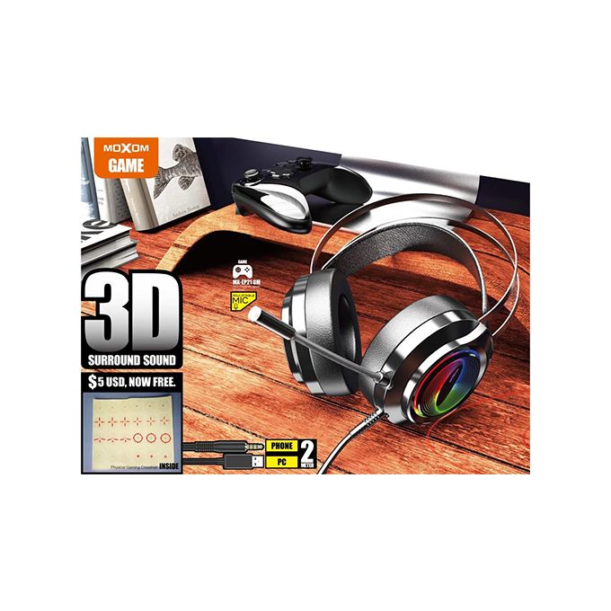 Moxom Casque Gaming 3D Avec Microphone Pour Pc Usb Jack 3.5 Mx-Ep21 Gm