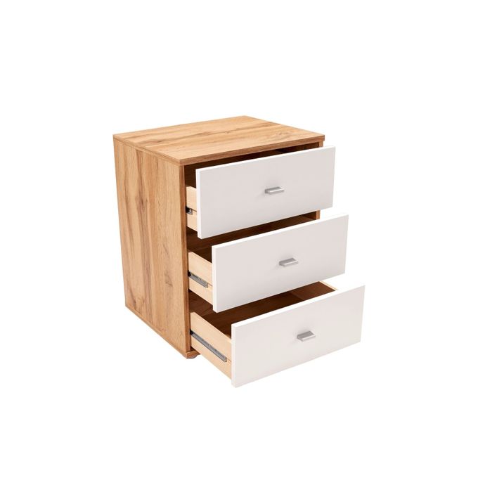 Kitea Table De Chevet 4-YOU 3 Tiroirs - Chêne / Blanc