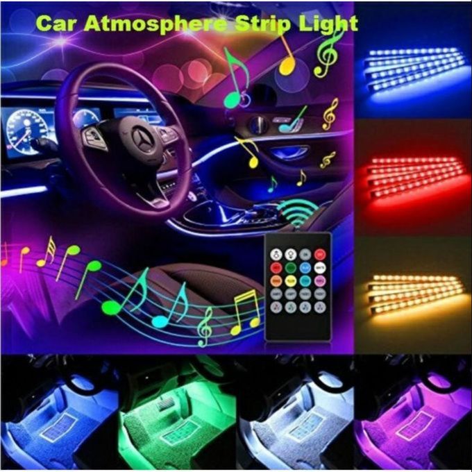 4pcs Voiture Led Bande Lumineuse 48 Led Dc Multicolor Musique